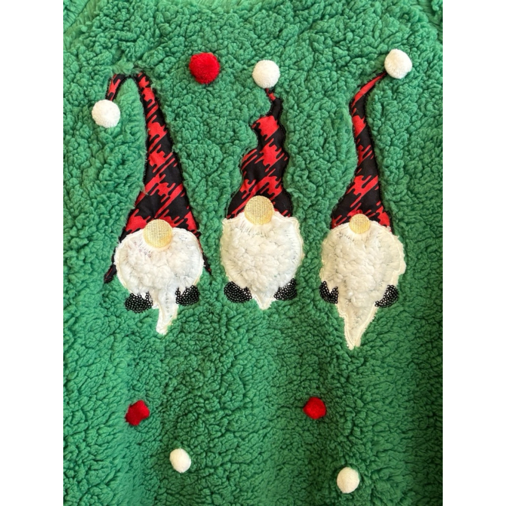 Poof New York Women's Small Green Gnome Merry Christmas Fuzzy Holiday Sweater - Picture 5 of 13